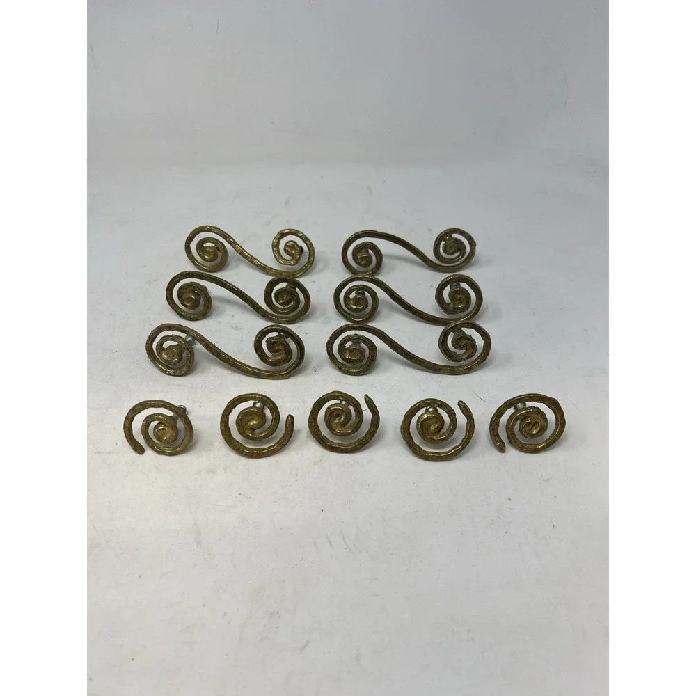 Brass Spiral Scroll‎ Cabinet Knobs Pulls Handles Hardware Brutalist Set of 11